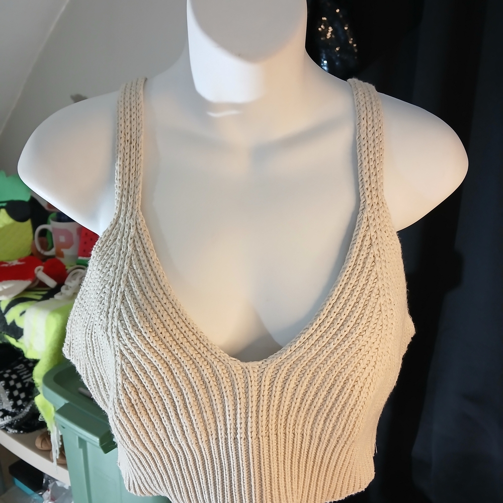 Zara Beige Knit Crop Top Straps Backless Triangle Front Festival Bohemian